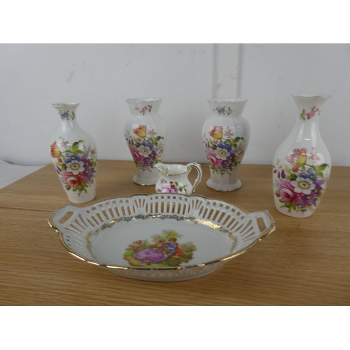 1101 - A pair of Aynsley 'Howard Spray' vases, a Royal Crown Derby small milk jug, and more.