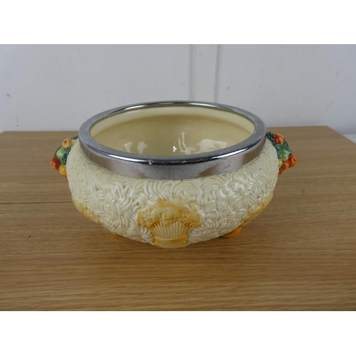 1110 - A stunning Clarice Cliff fruit bowl with silver plated trim.