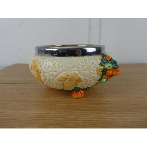 1110 - A stunning Clarice Cliff fruit bowl with silver plated trim.