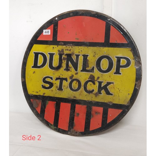 448 - A stunning original double sided enamel sign, 'Dunlop Stock', measuring 24