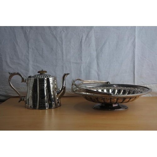 155 - A Walker & Hall silver plated basket and a Victorian silver plate teapot.