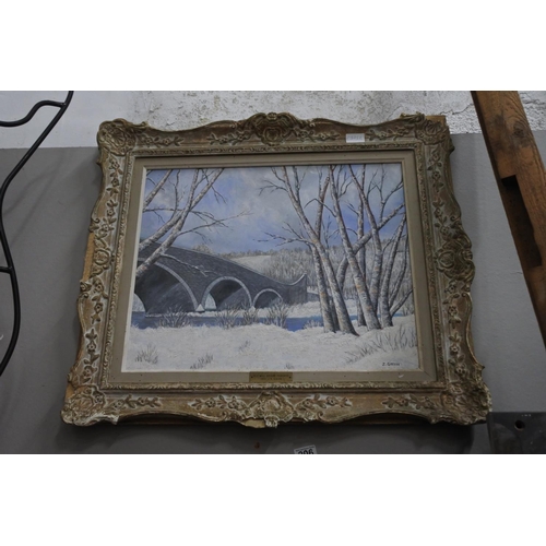 206 - A framed painting, 'Old Mill Bridge, Toronto', by J R Girvin. Measuring H-44cm W-54cm