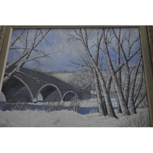 206 - A framed painting, 'Old Mill Bridge, Toronto', by J R Girvin. Measuring H-44cm W-54cm