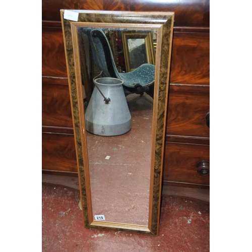 210 - A decorative mirror with bevelled glass. Measuring H-83cm W-30cm.