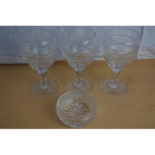 222 - A Waterford Crystal dish & 3 glasses.