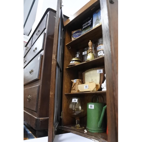 38 - An antique oak two door display cabinet in need of slight restoration. Measuring H-92cm W-74cm D-20c... 