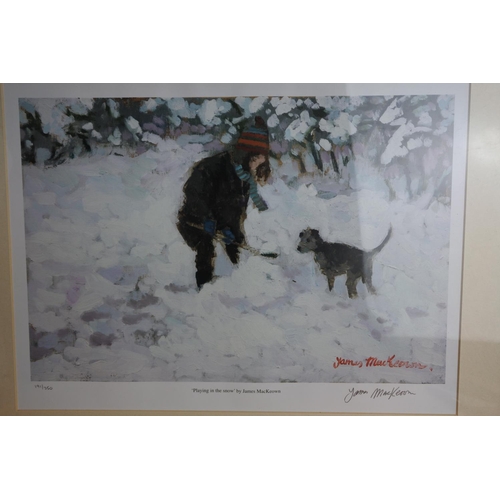 252 - A framed limited edition print signed James MacKeown 'Playing in the Snow'. Measuring H-27cm W-36cm.