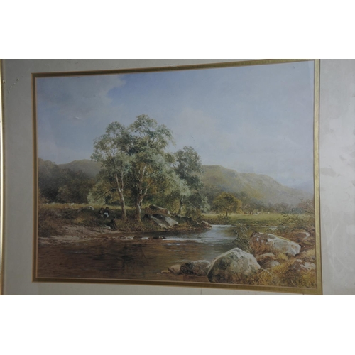 257 - A framed print of a river scene. Measuring H-40cm W-50cm