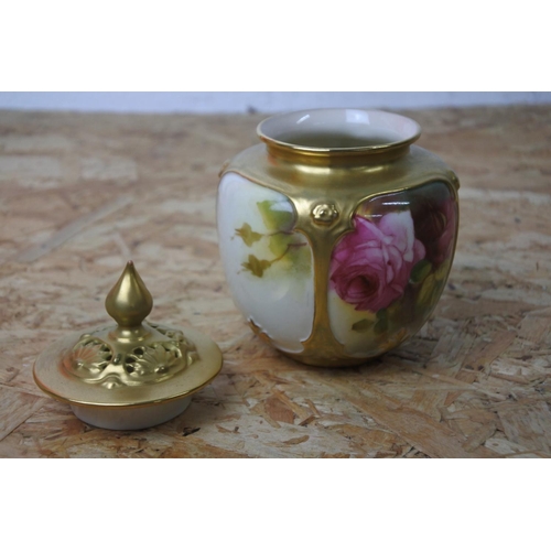 281 - A stunning Royal Worcester hand painted lidded pot, signed Spilsbury.