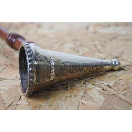 298 - A sterling silver and wood handle candle snuffer.