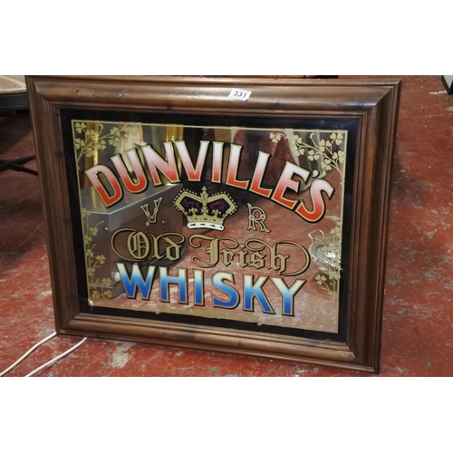 331 - A vintage framed pub mirror for Dunville's Old Irish Whiskey, measuring 60cm x 46cm.