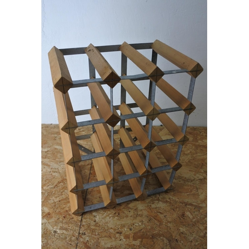 336 - A wood and metal wine rack.