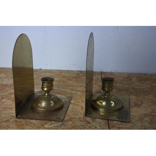 378 - A pair of brass lacquared wall brackets with candleholders.