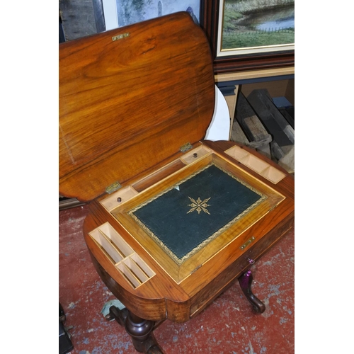 437 - A stunning Victorian walnut writing/work box with key.