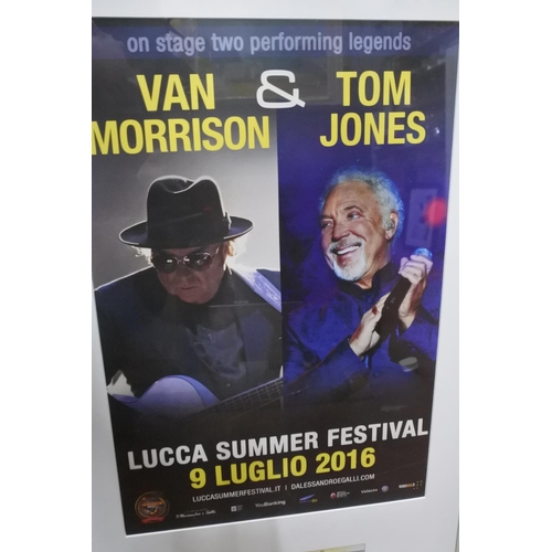 439 - A cased Van Morrison & Tom Jones 2016 concert poster and ticket.