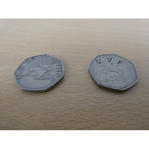 471 - Two Irish 50p coins engraved UVF and Ulster is British.