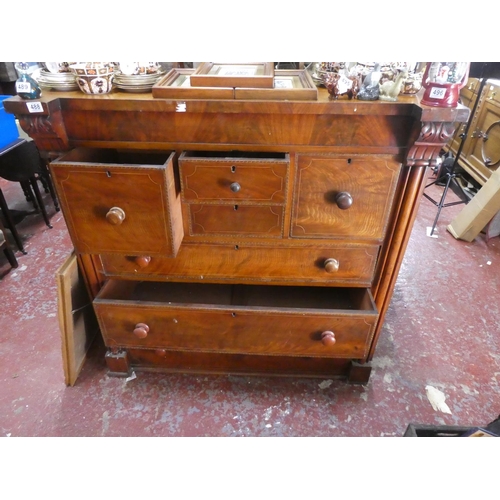 488 - A stunning antique Scotch chest with inlay and scroll detail.