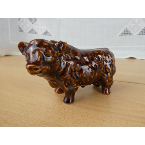 495 - A miniature whisky Decanter in the form of a bull and a Beswick Beneagles Scotch whisky miniature wh... 