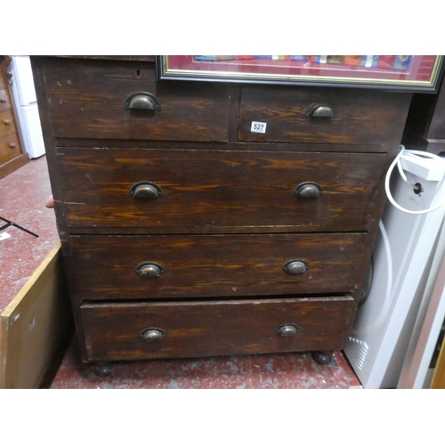 527 - An antique pine chest of five drawers.