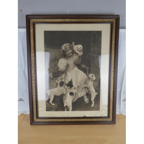 530 - An antique framed print 'Out of Reach' (a/f).