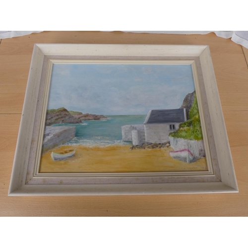 536 - An oil painting 'Old Ballintoy Harbour' signed M Graham.