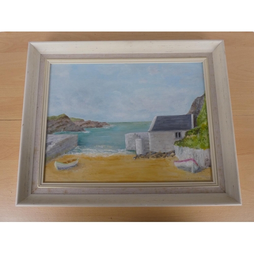 536 - An oil painting 'Old Ballintoy Harbour' signed M Graham.