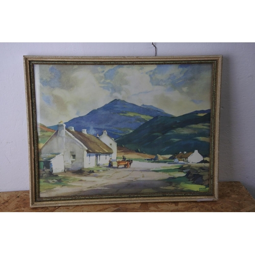 555 - A vintage framed print of Donegal Cottages signed.