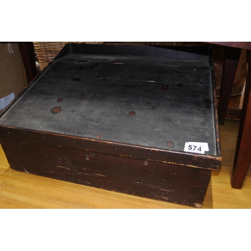 574 - An antique clerks desk/ writing slope with original labels.