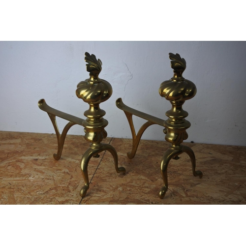 577 - A superb pair of antique brass fire dogs.