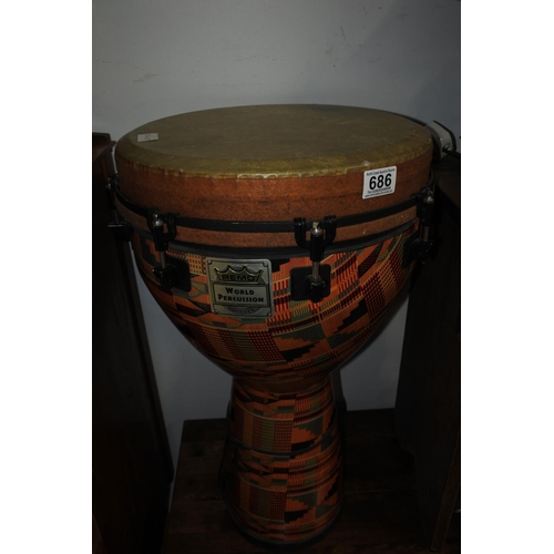 686 - A Remo World Percussion, made in USA Djembe drum.