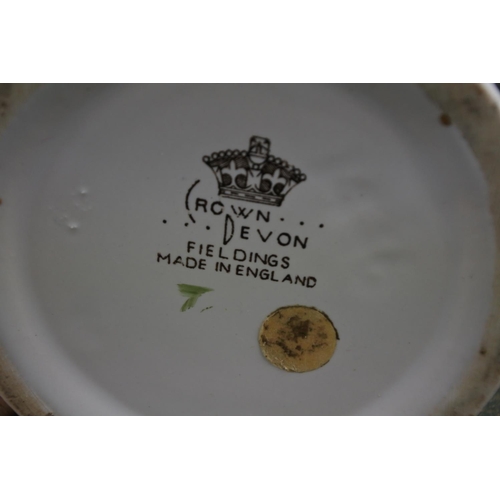 717 - A set of four vintage Crown Devon 'Fieldings' tea, coffee, sugar and flour ceramic and wood canniste... 