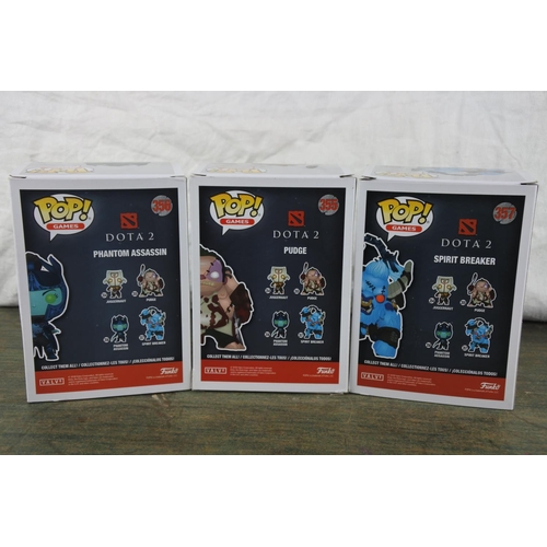 756 - Three boxed Marvel Pop Games characters 'Phantom Assassin, Pudge, and Spirit Breaker'.