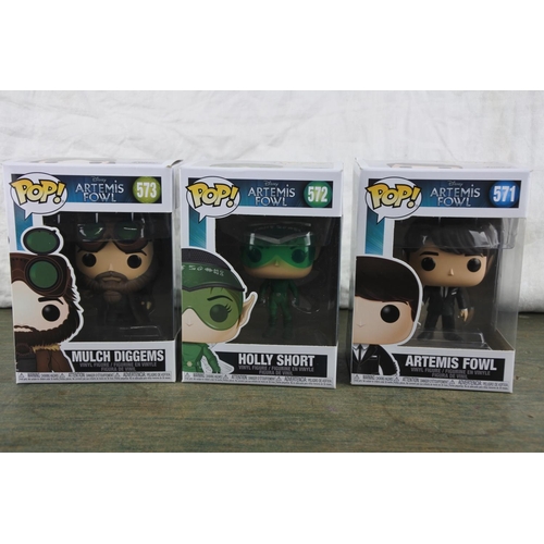 766 - Three boxed Marvel Pop Games characters 'Mulc Diggems, Holly Short and Artemis Fowl'.