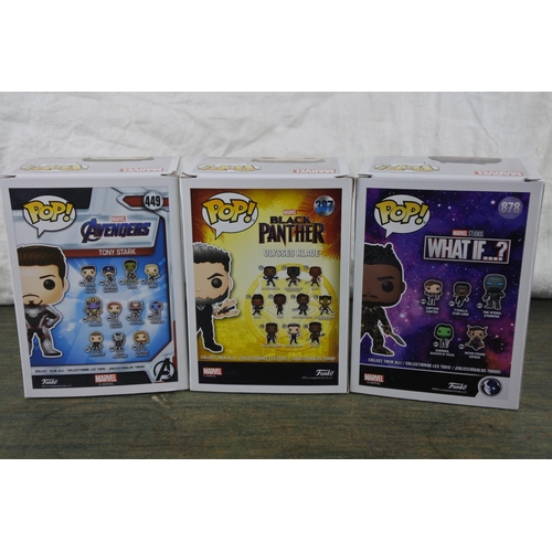 771 - Three boxed Marvel Pop Games characters 'Tony Stark, Ulysses Klaue and King Killmonger'.