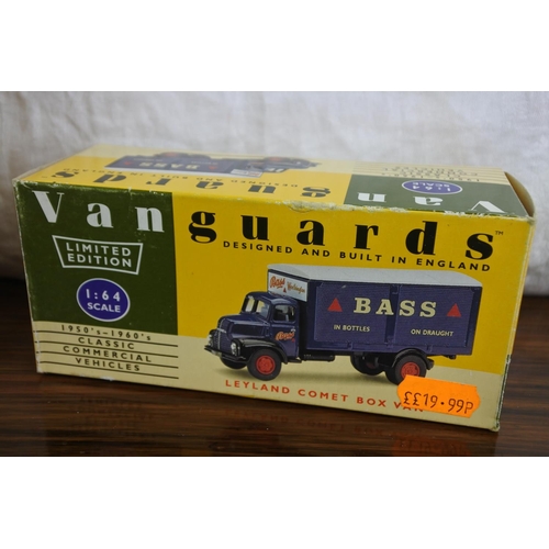 82 - Two boxed Van Guards VA18002 Leyland Comet box van 'Bass' scale 1:64 and VA15001 Thames Trader Drops... 