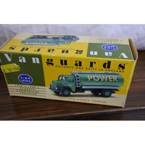 86 - Two boxed Van Guards VA20000 Leyland Comet Tanker scale 1:64 and VA16000 Commer Dropside scale 1:64.