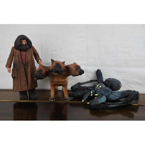 344 - A set of 3 Harry Potter Figurines - Rubeus Hagrid, Spider and 3-headed dog, Fluffy.