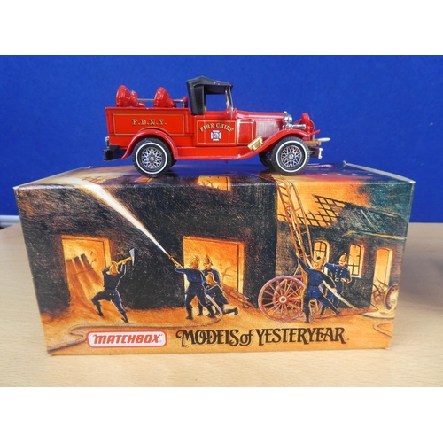 326 - Two boxed Matchbox Models of Yesteryear '1938 Mercedes KS15 Fire Truck' and '1930 Ford Model A Batta... 