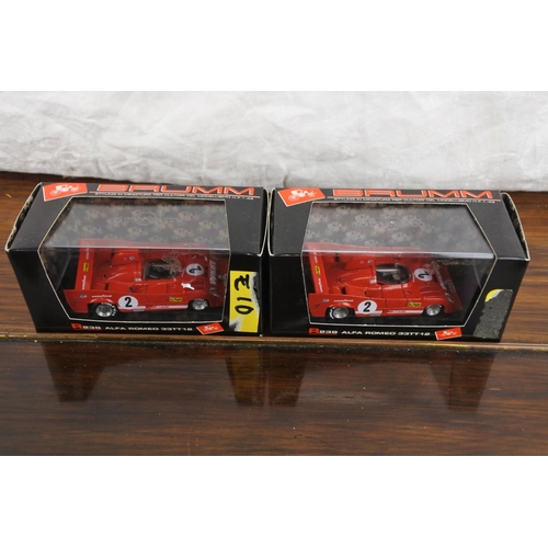 211 - Two boxed Brumm R238 Alfa Romeo 33TT12, scale 1:43.