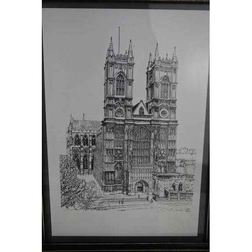 83 - A set of six framed etching prints by Bernard Smith. Approx 24x34cm.