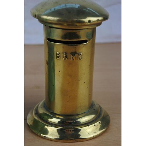 85 - A vintage brass money box and a vintage sylvac 'Top Hat' ornament.