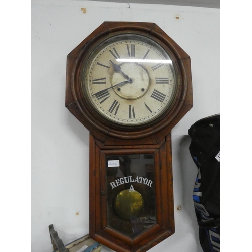 129 - An antique wooden cased regulator clock.Approx 80x45x13cm.