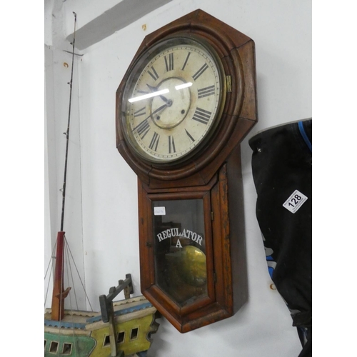 129 - An antique wooden cased regulator clock.Approx 80x45x13cm.