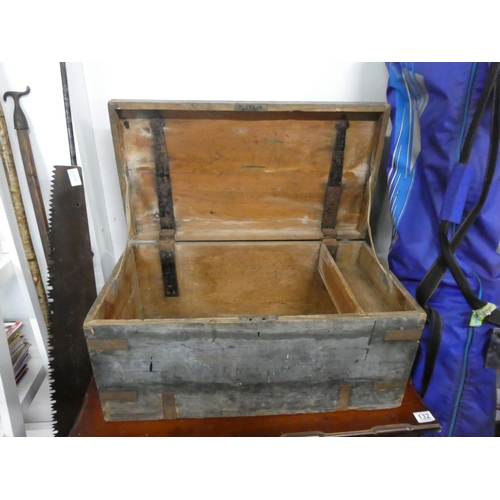 134 - An antique Military chest in need of some restoration. Approx 30x65x35cm.