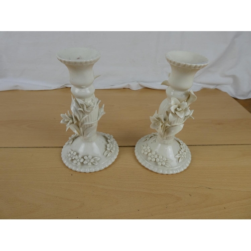 161 - A pair of Regal pottery candlesticks (a/f).