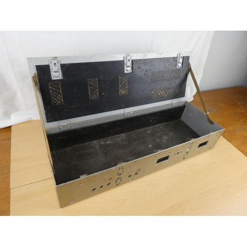 173 - A stunning vintage child's metal Hornby Trainset storage box. Approx 19x54x10cm.