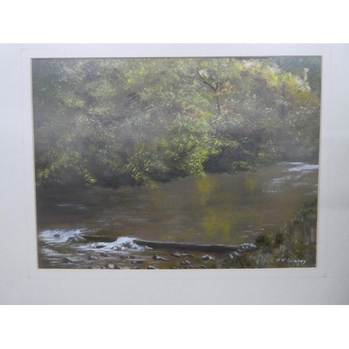 188 - A framed painting of a river scene signed M McInerney. Approx 48x58cm.