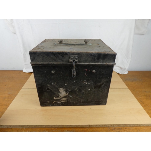 196 - An antique metal deed/ballot box. Approx 30x38x33cm.