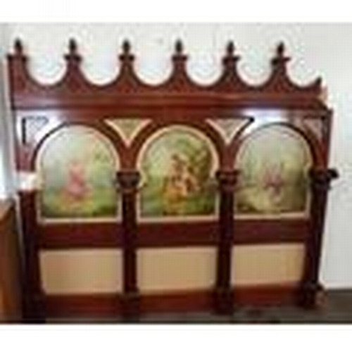 214 - A large pair of mahogany framed hand painted bar back panels, measuring 380cm x 170cm when connected... 