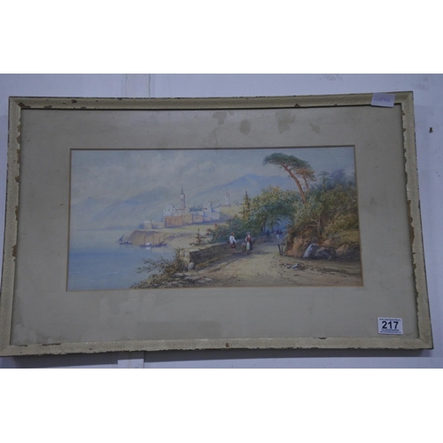 217 - A stunning framed antique watercolour signed by the Artist. Approx 24x49cm.